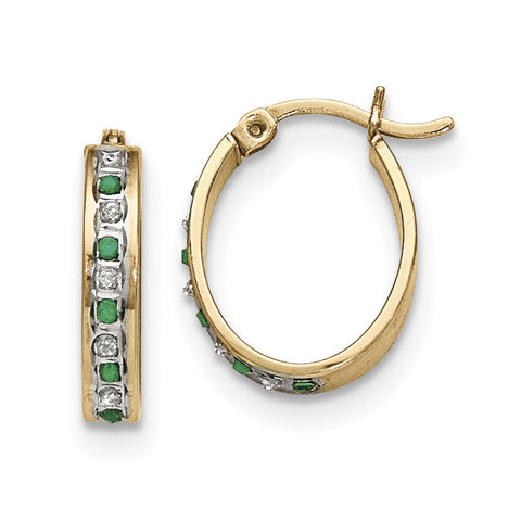Sterling Silver & Gold-plated Diamond & Emerald Oval Hoop Earrings QDF139 - shirin-diamonds