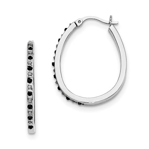 Sterling Silver Black & White Diamond Pear Hinged Hoop Earrings QDF141 - shirin-diamonds