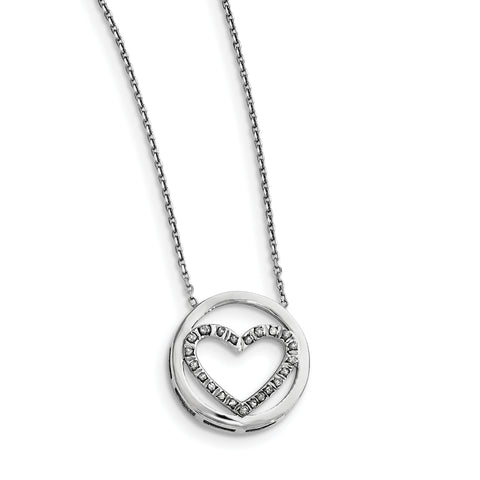 Sterling Silver Diamond Mystique Circle w/Heart 17in Necklace QDF146 - shirin-diamonds