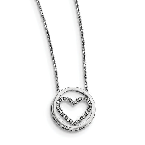 Sterling Silver Diamond Mystique Circle w/Heart 17in Necklace QDF147 - shirin-diamonds