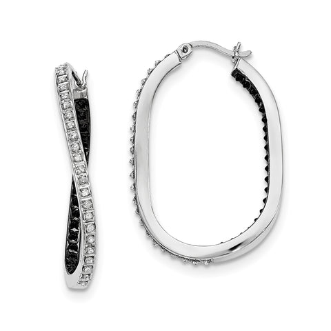 Sterling Silver Black & White Diamond Mystique Twisted Hoop Earring QDF163 - shirin-diamonds