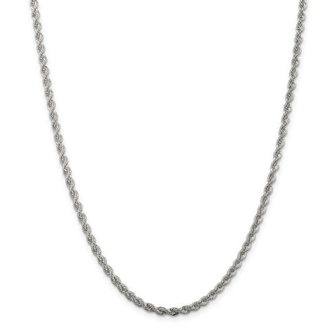 Sterling Silver Solid Rope 3mm Necklace QDR060 - shirin-diamonds