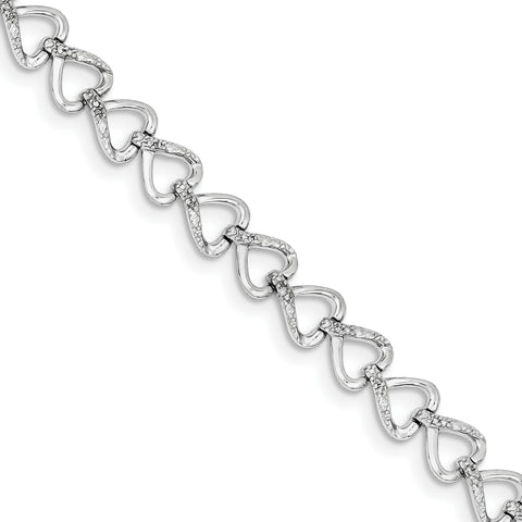Sterling Silver Rhodium-plated Diam. Hearts Bracelet QDX1003 - shirin-diamonds