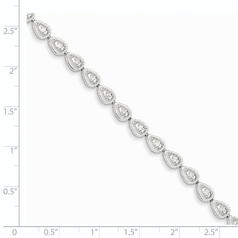 Sterling Silver Rhodium Plated Diamond Teardrop Link Bracelet QDX1040 - shirin-diamonds