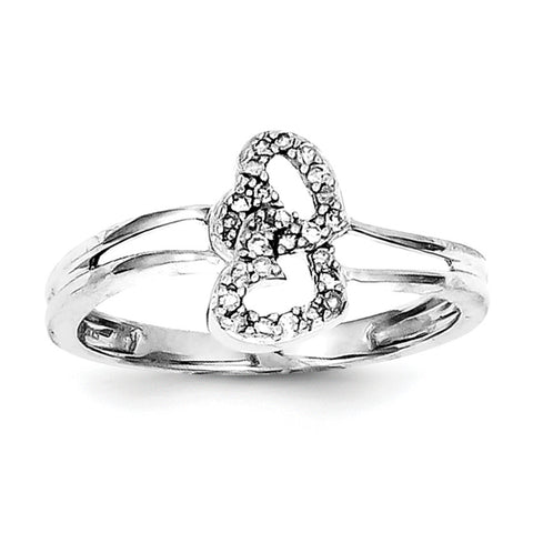Sterling Silver Rhodium Diam. Heart Ring QDX142 - shirin-diamonds