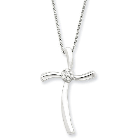 Sterling Silver Rhodium-plated Diamond Cross Necklace QDX160 - shirin-diamonds