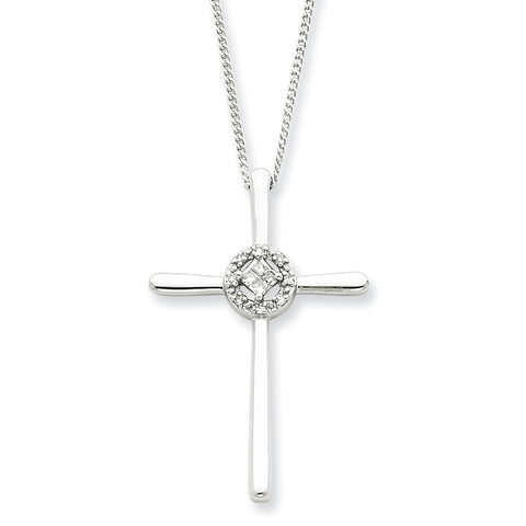Sterling Silver Diamond Rhodium-plated Eternal Life Cross Necklace QDX161 - shirin-diamonds