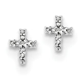 Sterling Silver Rhodium Diamond Cross Post Earrings QDX163 - shirin-diamonds