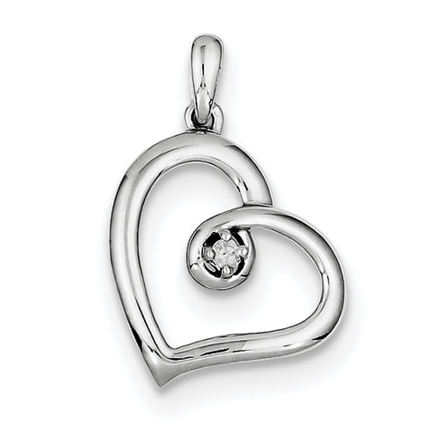 Sterling Silver Rhodium Diam. Heart Pendant QDX212 - shirin-diamonds
