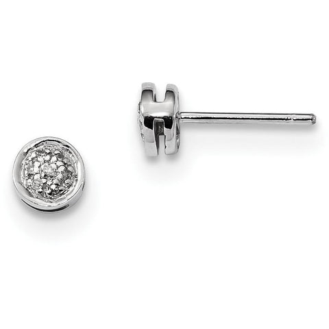 Sterling Silver Rhodium Diamond Circle Post Earrings QDX286 - shirin-diamonds