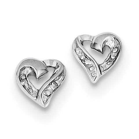 Sterling Silver Rhodium Diamond Heart Post Earrings QDX288 - shirin-diamonds