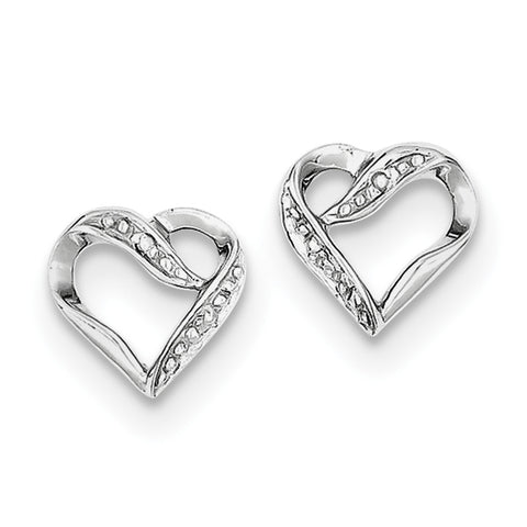 Sterling Silver Rhodium Diamond Heart Post Earrings QDX289 - shirin-diamonds