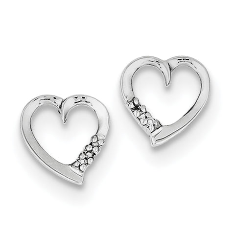 Sterling Silver Rhodium Diamond Heart Post Earrings QDX290 - shirin-diamonds