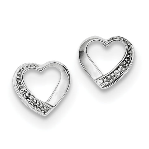 Sterling Silver Rhodium Diamond Heart Post Earrings QDX291 - shirin-diamonds