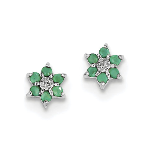 Sterling Silver Rhodium Emerald & Diamond Heart Post Earrings QDX307 - shirin-diamonds