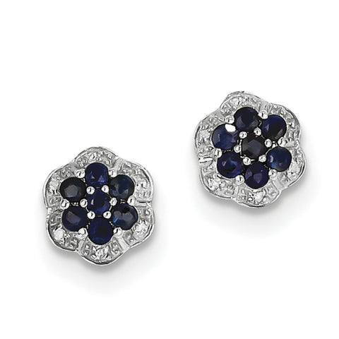 Sterling Silver Rhodium Sapphire & Diamond Post Earrings QDX315 - shirin-diamonds