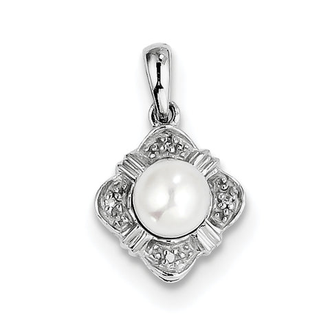 Sterling Silver Rhodium FW Cultured Pearl & Diamond Pendant QDX321 - shirin-diamonds