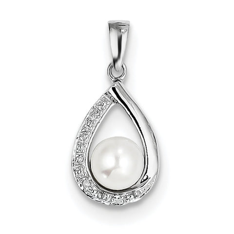 Sterling Silver Rhodium FW Cultured Pearl & Diamond Pendant QDX322 - shirin-diamonds