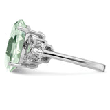 Sterling Silver Rhodium Green Quartz & Diamond Ring QDX448