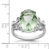Sterling Silver Rhodium Green Quartz & Diamond Ring QDX448