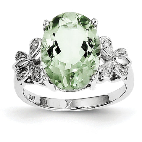 Sterling Silver Rhodium Green Quartz & Diamond Ring QDX448 - shirin-diamonds