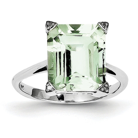 Sterling Silver Rhodium Green Quartz Diamond Ring QDX503 - shirin-diamonds