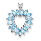 Sterling Silver Rhodium Marquise Swiss Blue Topaz Heart Pendant QDX508 - shirin-diamonds