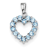 Sterling Silver Rhodium Light Swiss Blue Topaz Heart Pendant QDX515 - shirin-diamonds
