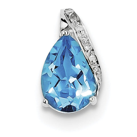 Sterling Silver Rhodium Pear Swiss Blue Topaz Pendant QDX529 - shirin-diamonds