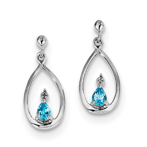 Sterling Silver Rhodium-plated Swiss Blue Topaz & Diamond Post Earrings QDX532 - shirin-diamonds