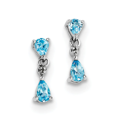 Sterling Silver Rhodium-plated Swiss Blue Topaz & Diamond Post Earrings QDX533 - shirin-diamonds