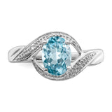 Sterling Silver Rhodium Light Swiss Blue Topaz & Diamond Ring QDX535