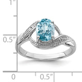 Sterling Silver Rhodium Light Swiss Blue Topaz & Diamond Ring QDX535