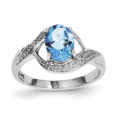 Sterling Silver Rhodium Light Swiss Blue Topaz & Diamond Ring QDX535 - shirin-diamonds