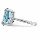 Sterling Silver Rhodium Light Swiss Blue Topaz Diamond Ring QDX549