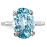 Sterling Silver Rhodium Light Swiss Blue Topaz Diamond Ring QDX549