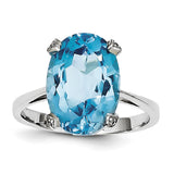 Sterling Silver Rhodium Light Swiss Blue Topaz Diamond Ring QDX549 - shirin-diamonds