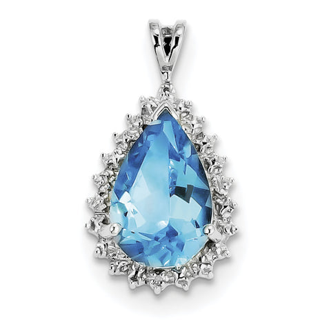 Sterling Silver Rhodium-plated Light Swiss Blue Topaz Diamond Pendant QDX553 - shirin-diamonds