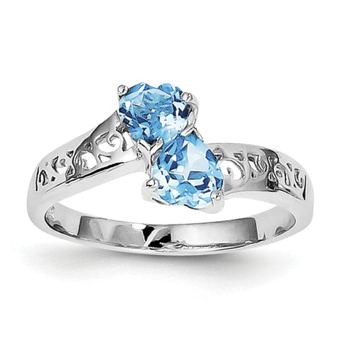 Sterling Silver Rhodium Light Swiss Blue Topaz Heart Ring QDX562 - shirin-diamonds