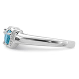 Sterling Silver Rhodium Light Swiss Blue Topaz & Diamond Ring QDX563