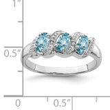 Sterling Silver Rhodium Light Swiss Blue Topaz & Diamond Ring QDX563