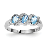 Sterling Silver Rhodium Light Swiss Blue Topaz & Diamond Ring QDX563 - shirin-diamonds