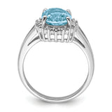 Sterling Silver Rhodium Light Swiss Blue Topaz & Diamond Ring QDX566