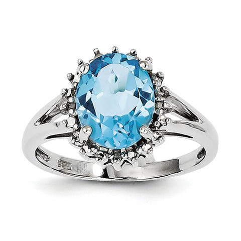 Sterling Silver Rhodium Light Swiss Blue Topaz & Diamond Ring QDX566 - shirin-diamonds