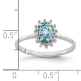 Sterling Silver Rhodium Light Swiss Blue Topaz Diamond Ring QDX576