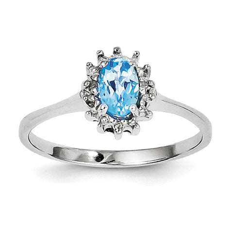 Sterling Silver Rhodium Light Swiss Blue Topaz Diamond Ring QDX576 - shirin-diamonds
