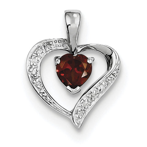 Sterling Silver Rhodium Heart Garnet & Diamond Heart Pendant QDX582 - shirin-diamonds