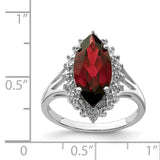 Sterling Silver Rhodium Garnet Diamond Ring QDX627