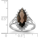 Sterling Silver Rhodium Smoky Quartz Diamond Ring QDX670