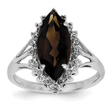 Sterling Silver Rhodium Smoky Quartz Diamond Ring QDX670 - shirin-diamonds